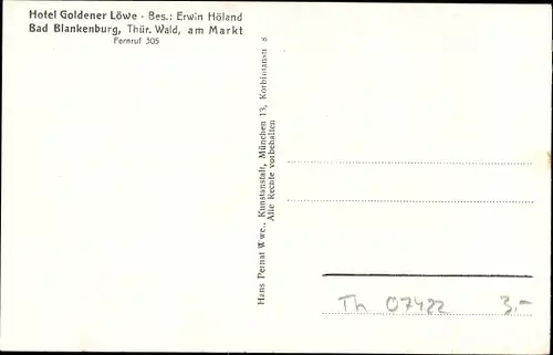 Ak Bad Blankenburg Schwarzatal, Thüringen, Teilansicht, Hotel Goldener Löwe, Reparatur Werkstätte