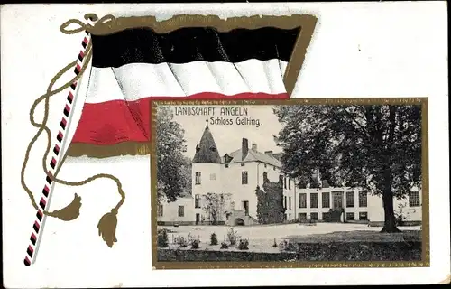 Passepartout Ak Gelting Landschaft Angeln in Schleswig Holstein, Schloss, Flagge Kaiserreich