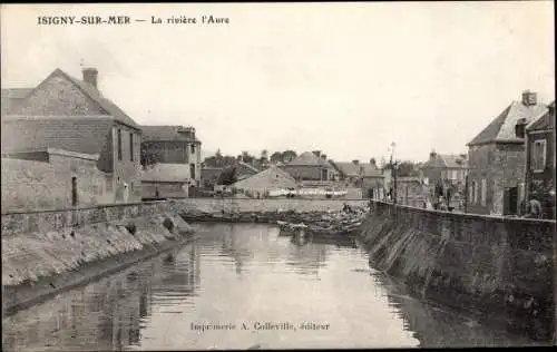 Ak Isigny sur Mer Calvados, La riviere l'Aure