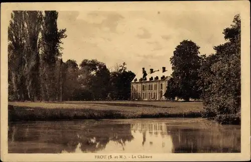 Ak Brou sur Chantereine Seine et Marne, Le Château, vue extérieure, vu du lac, arbres