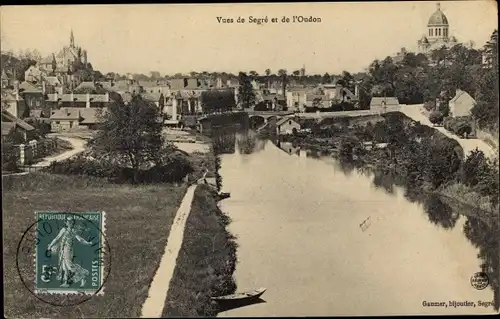 Ak Segré Maine et Loire, Vues de Segre et de l'Oudon