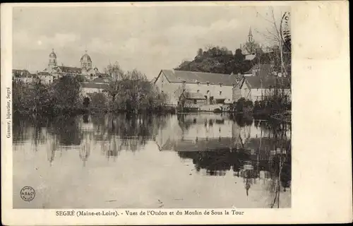 Ak Segré Maine et Loire, Vues de l'Oudon et du Moulin de Sous la Tour