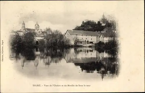 Ak Segré Maine et Loire, Vues de l'Oudon et du Moulini de Sous la tour