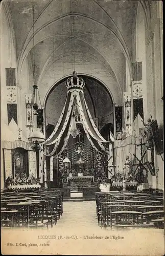 Ak Licques Pas de Calais, L'Eglise, Interieur