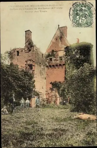 Ak Nuits sous Ravieres Yonne, Ruines du Chateau de Rochefort, Entree des Tours