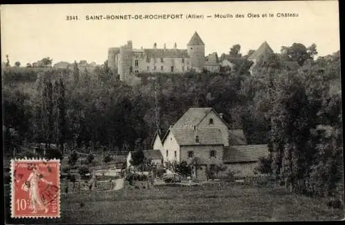 Ak Saint Bonnet de Rochefort Allier, Moulin des Oies et le Chateau