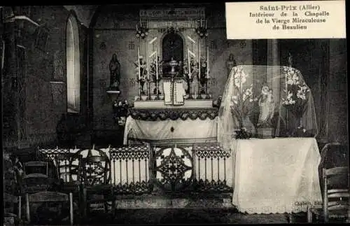 Ak Saint Prix Allier, Interieur de la Chapelle de la Vierge Miraculeuse de Beaulieu