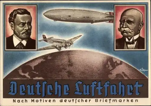 Künstler Ak Deutsche Luftfahrt, Graf Zeppelin, Luftschiff LZ 129, Junkers Passagierflugzeug
