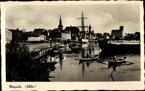 Ak Kappeln an der Schlei, Ruderpartie im Hafen