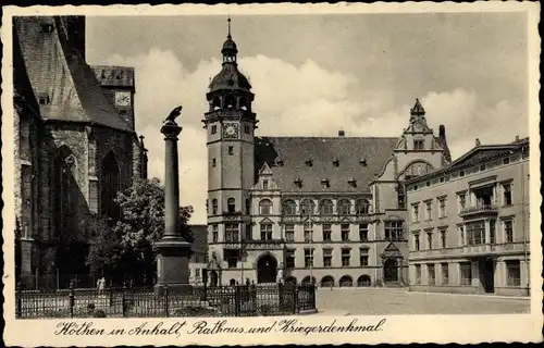 Ak Köthen in Anhalt, Rathaus und Kriegerdenkmal