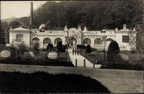 Foto Ak Nestle Kindermehl Werbung vor Kurhaus und Garten, Soldaten