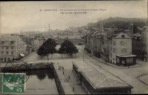 Ak Honfleur Calvados, Vue generale sur St Leonard et place Thiers ville fondee vers l'an 1090