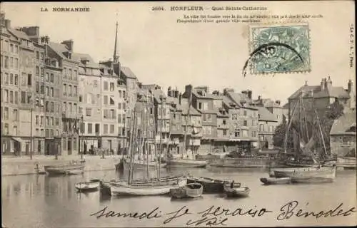 Ak Honfleur Calvados, Quai Sainte Catherine, Segelboote