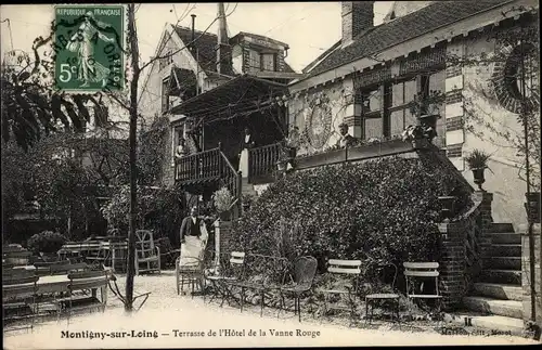 Ak Montigny-sur-Loing Seine-et-Marne, Terrasse de l'Hotel de la Vanne Rouge