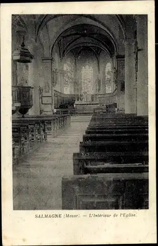 Ak Salmagne Lothringen Meuse, L'Eglise, Interieur