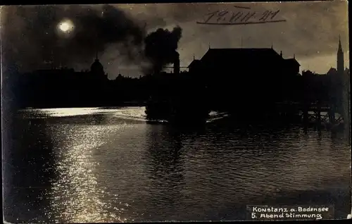 Foto Ak Konstanz am Bodensee, Abendstimmung, Mondschein