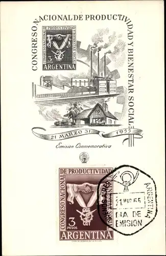 Briefmarken Ak Buenos Aires Argentinien, Congresso Nacional de Productividad y Bienestar Social 1955