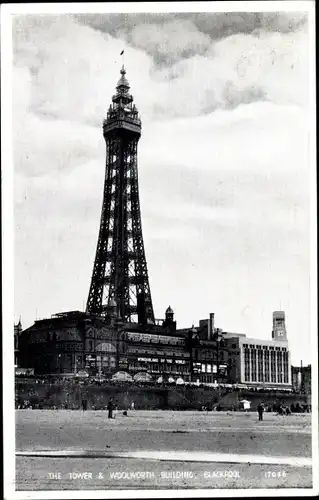 Ak Blackpool North West England, The Tower and Woolworth Building