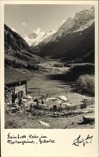 Ak Ginzling in Tirol, Zillertal, Steinbockhaus im Floitengrund