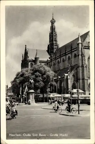 Ak Haarlem Nordholland Niederlande, Oude Sint Bavo, Grote Markt