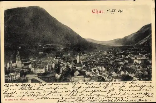 Ak Chur Kt. Graubünden Schweiz, Panoramablick über die Stadt, Kirche, Umgebung