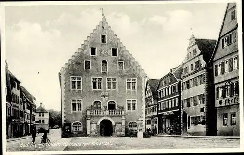 Ak Bad Mergentheim in Tauberfranken, Rathaus, Marktplatz, Geschäfte, Feinkosthaus, Gasthaus