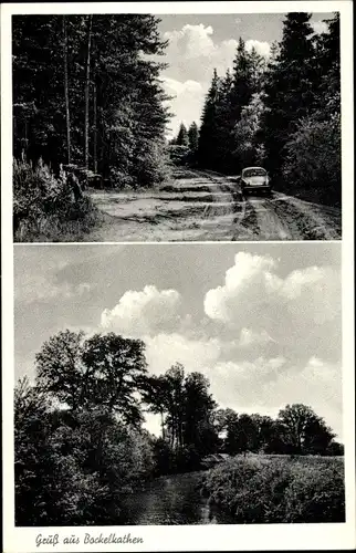 Ak Bockelkathen Lüdersburg Niedersachsen, Waldpartie, Straße, Fluss