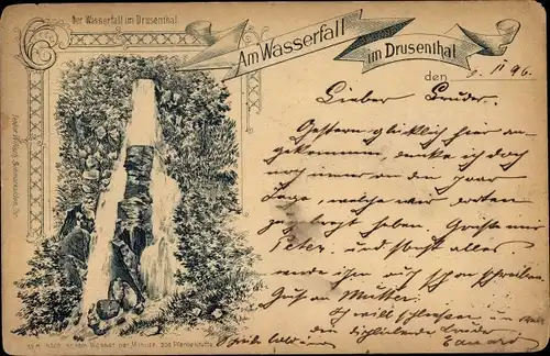 Litho Schmalkalden im Thüringer Wald, Wasserfall im Drusental