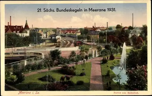 Ak Meerane in Sachsen, 21. Sächsisches Bundeskegeln 1931, Partie am Bahnhof