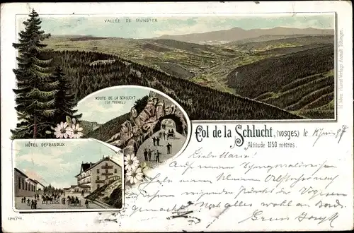 Litho Col de la Schlucht Vosges, Vallee de Munster, Hotel Defranoux, Route de la Schlucht, Le Tunnel