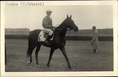 Foto Ak Castor Rennpferd, Jockey W. Krbalek