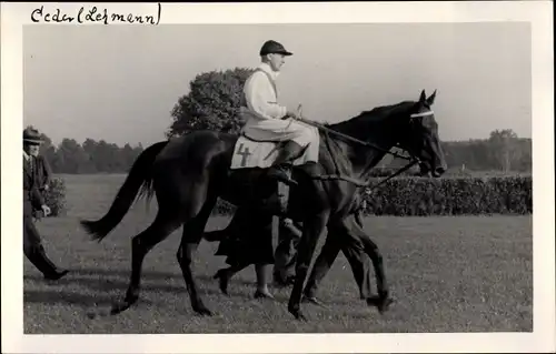 Foto Ak Ceder Rennpferd, Jockey Lehmann