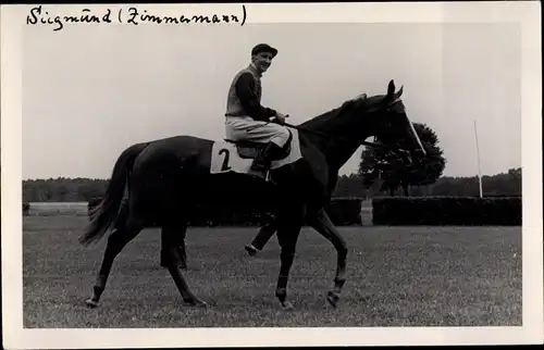 Foto Ak Siegmund Rennpferd, Jockey Zimmermann