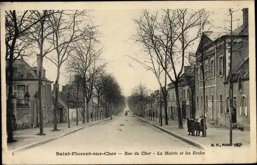 Ak Saint Florent Cher, Rue du Cher, La Mairie et les Ecoles