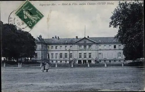 Ak Isigny sur Mer Calvados, Hotel de Ville, ancien Chateau