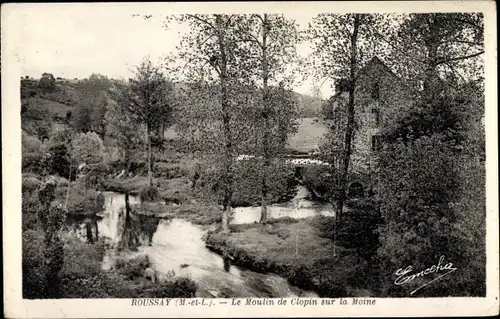 Ak Roussay Maine et Loire, Le Moulin de Clopin sur la Moine