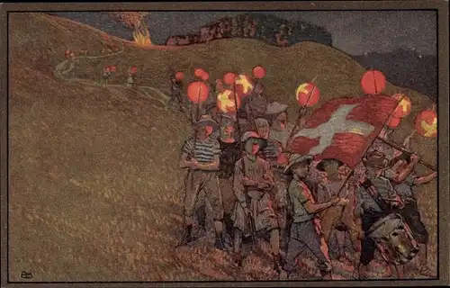 Ganzsachen Ak Schweizer Bundesfeier 1912, Schweizer Rotes Kreuz, Schweizer Flagge