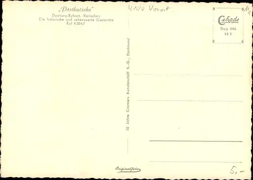 Ak Ruhrort Duisburg Nordrhein Westfalen, Gaststätte Postkutsche, Karlsplatz