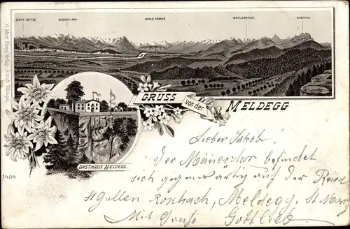 Litho Walzenhausen Kanton Appenzell Ausserrhoden Schweiz, Meldegg, Gasthaus, Zimpa Spitze, Saentis