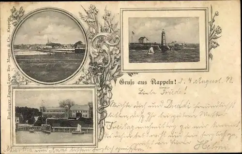 Ak Kappeln an der Schlei, Leuchtturm, Panorama vom Ort