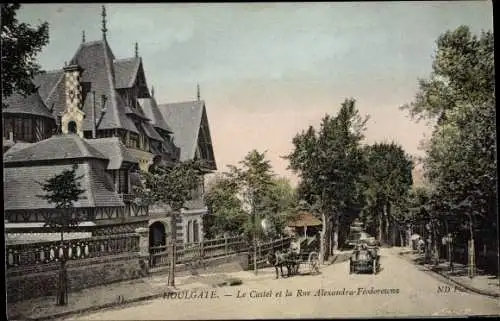 Ak Houlgate Calvados, Le Castel et la Rue Alexandra Feodorowna, Kutsche, Auto