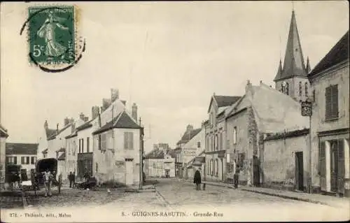 Ak Guignes Rabutin Seine et Marne, Grande Rue, Eglise