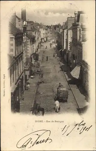 Ak Segré Maine et Loire, Rue de Bretagne, Kutsche