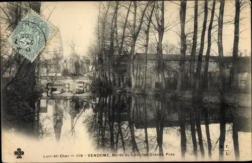 Ak Vendôme Loir et Cher, Bords du Loir, les Grands Pres, le Pont