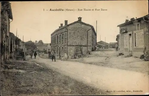 Ak Auzéville en Argonne Meuse, Rue Haute et Rue Basse