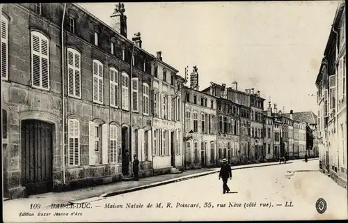 Ak Bar Le Duc Meuse, Maison Natale de M. R. Poincare, 35, rue Neve cote rue