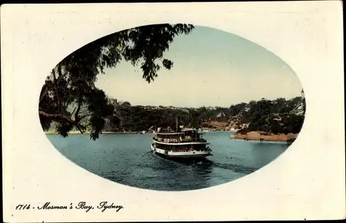 Passepartout Ak Mosman Sydney Australien, Mosman's Bay, steamer