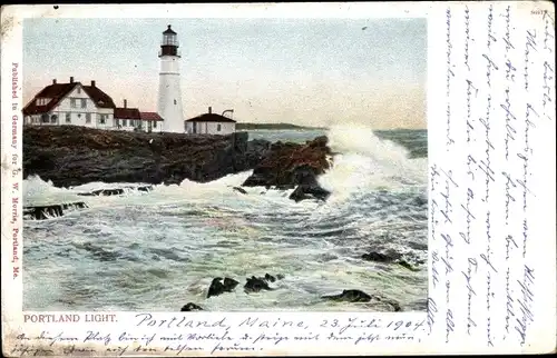 Ak Portland Maine USA, coast, breakers, lighthouse