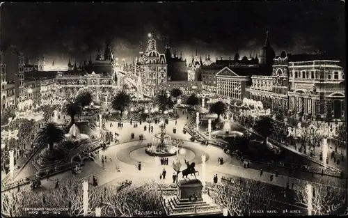 Ak Buenos Aires Argentinien, Plaza Mayo, panorama, noche