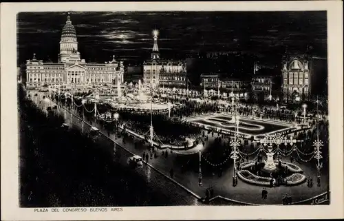 Ak Buenos Aires Argentinien, Plaza del Congreso, noche